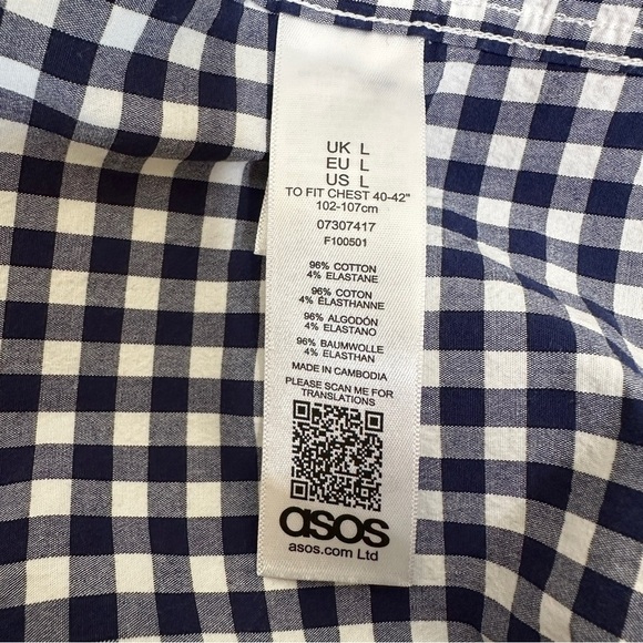 ASOS | Men's Long Sleeve Button Down Shirt White & Blue - Picture 7 of 9